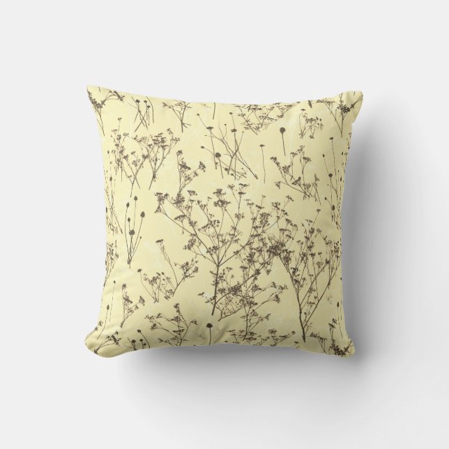 Modern Abstract Cream Brown Beige Floral Throw Pillow (Front)