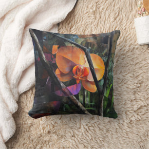 Modern Abstract Cubist Orchid Art Pillow