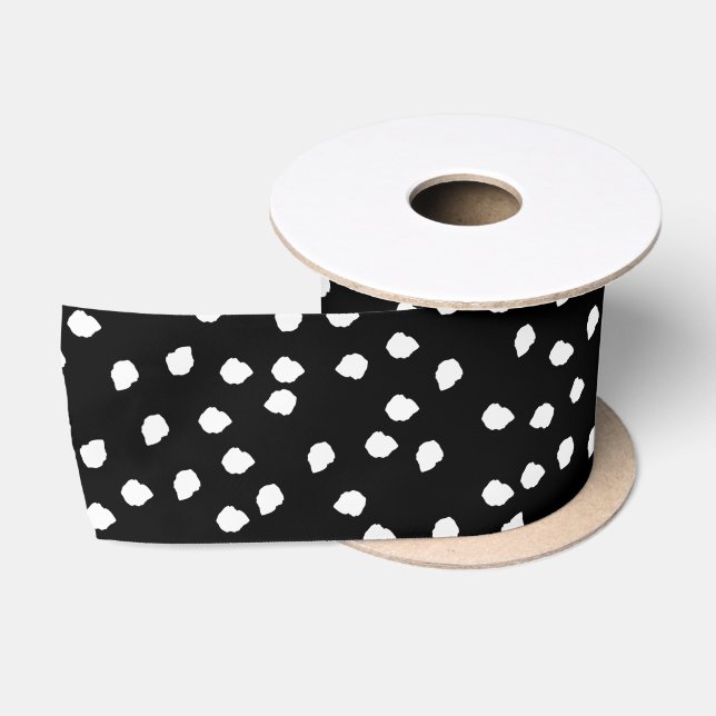 Modern Abstract Cute Polka Dot Black and White Satin Ribbon (Spool)