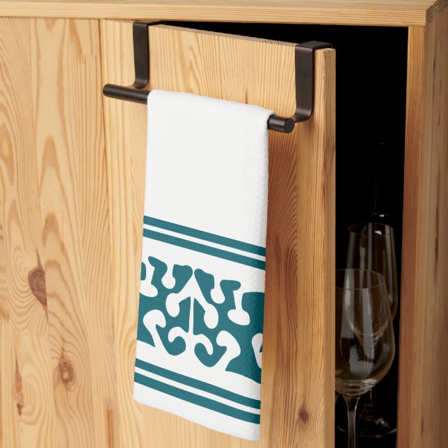 Modern Abstract dark teal shape art Kitchen Towel (Thirds Fold)