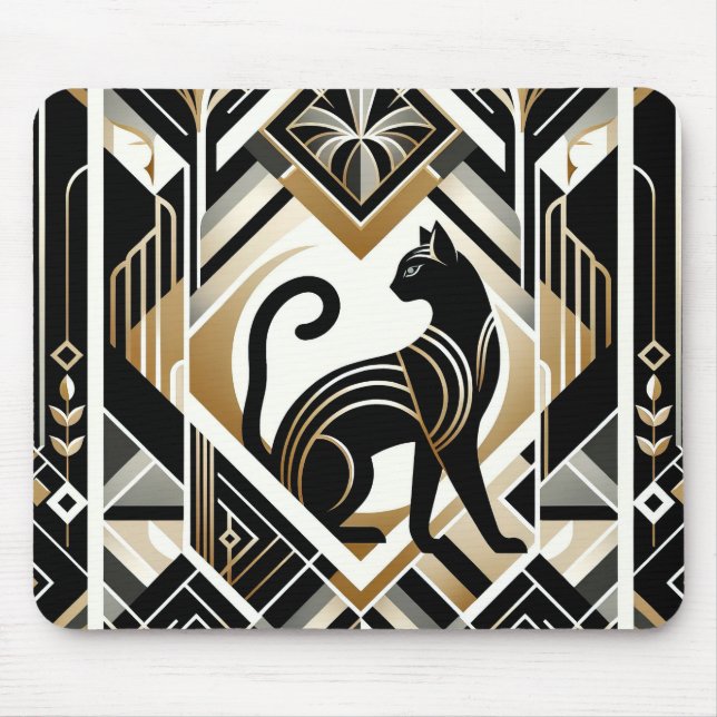 Modern Abstract Decorative Black Cat Mousepad (Front)