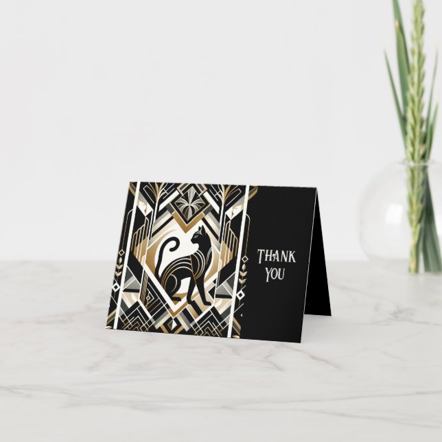 Modern Abstract Decorative Cat Thank You Card (Front)