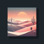 Modern Abstract Desert Landscape - Geometric Sunse Canvas Print<br><div class="desc">A captivating minimalist landscape featuring stylized sand dunes and Saguaro cacti under a large, glowing geometric sun. The design uses a sophisticated palette of dusty rose, terracotta, and slate blue, with clean topographic lines adding a sense of texture and depth. This contemporary desert-chic artwork is perfect for adding a warm,...</div>