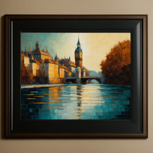 Modern Abstract Design Gold and Blue European  Poster