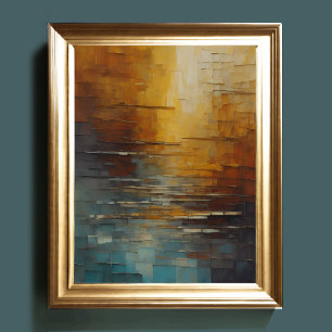 Modern Abstract Design Gold and Blue Tones Poster