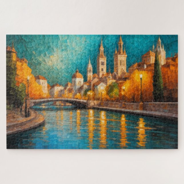 Modern Abstract Design Gold Orange Blue European  Jigsaw Puzzle (Horizontal)