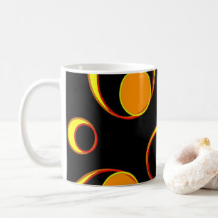 Modern abstract design, yellow circles on black coffee mug