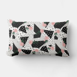 Modern Abstract  Dots and Pink Flowers Lumbar Pillow