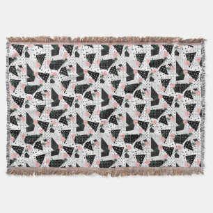 Modern Abstract Dots and Pink Flowers Throw Blanket