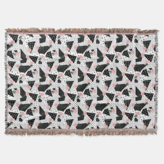 Modern Abstract  Dots and Pink Flowers Throw Blanket