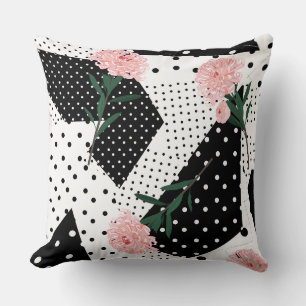 Modern Abstract  Dots and Pink Flowers Throw Pillow