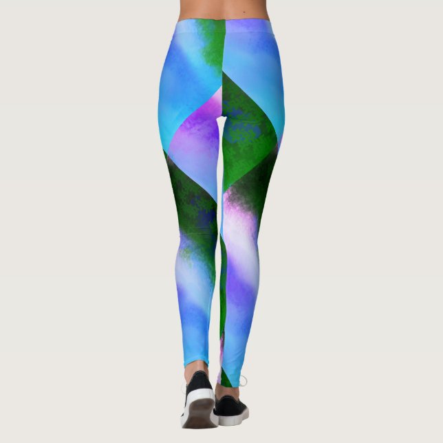 MODERN abstract draw in-blue-purple-green-mosaic Leggings (Back)