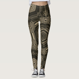 MODERN abstract drawing in-black-gold-brown-mosaic Leggings