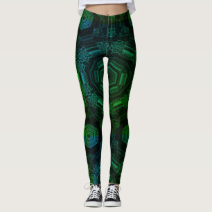 MODERN abstract drawing in-lightgreen-blue-mosaic Leggings