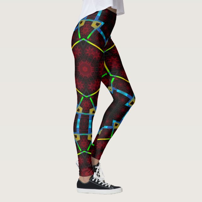 MODERN abstract drawings in-black-red-blue-mosaic Leggings (Right)