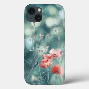 Modern Abstract Dreamy Poppies on Teal iPhone 13 Case