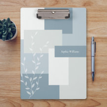 Modern Abstract Dusty Blue White Leaf Clipboard