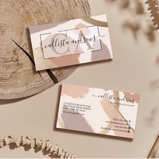 Modern Abstract Earth Tone Gold Signature Script Business Card (Creator Uploaded)