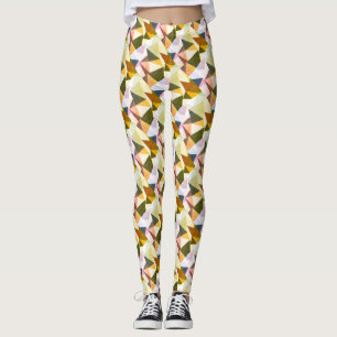 Modern Abstract Earth Tones Geometric Pyramids Leggings