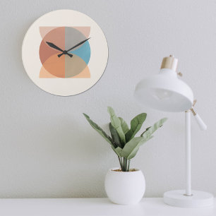 Modern Abstract Earthy Tones Geometric Watercolor Large Clock