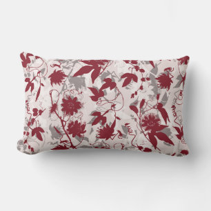 Modern Abstract Elegant Gray Burgundy Floral Lumbar Pillow