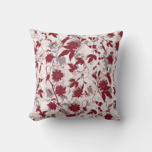 Modern Abstract Elegant Gray Burgundy Floral  Throw Pillow