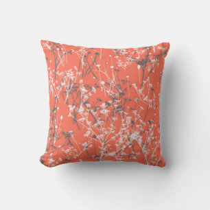 Modern Abstract Elegant Wildflowers on Terracotta  Throw Pillow