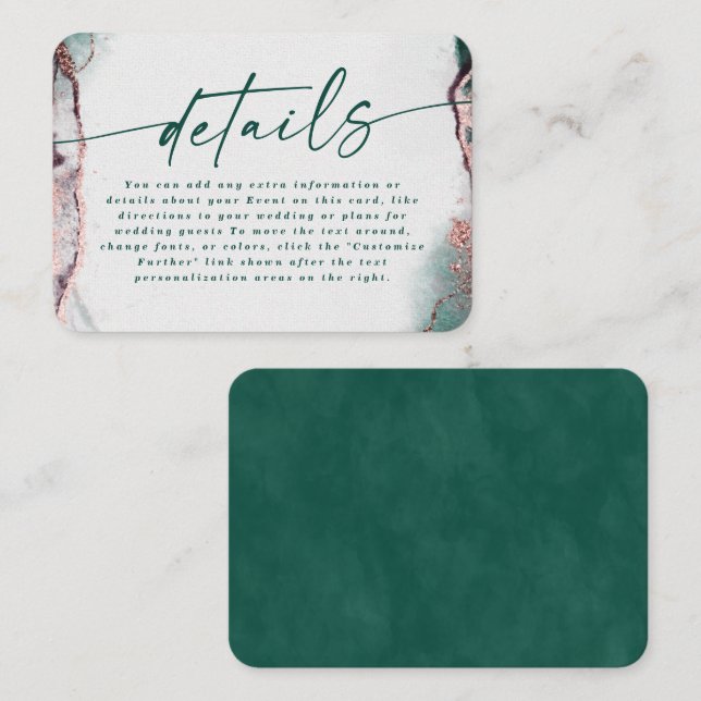 Modern Abstract Emerald Green Wedding Details Enclosure Card (Front/Back)