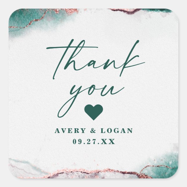 Modern Abstract Emerald Green Wedding Thank You Square Sticker (Front)
