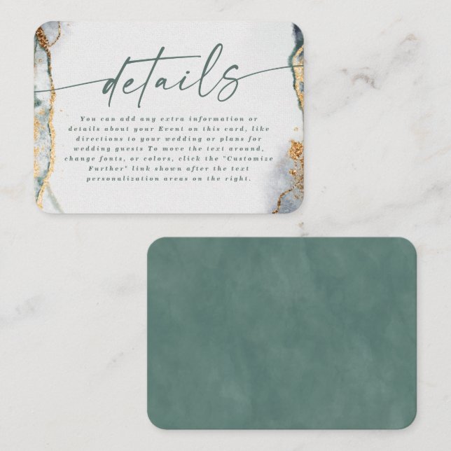 Modern Abstract Eucalyptus Green Wedding Details Enclosure Card (Front/Back)