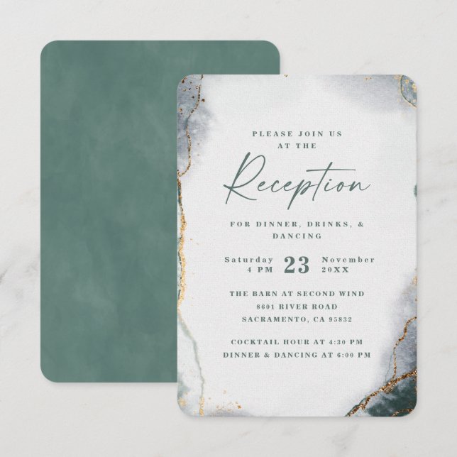 Modern Abstract Eucalyptus Green Wedding Reception Enclosure Card (Front/Back)