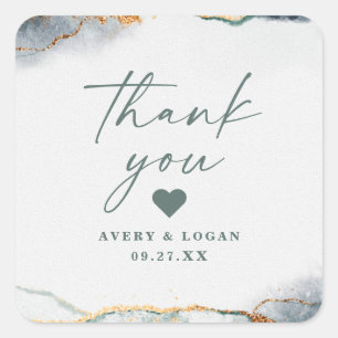 Modern Abstract Eucalyptus Green Wedding Thank You Square Sticker