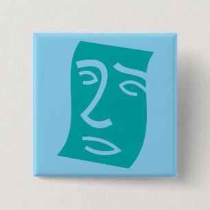 Modern Abstract Face Line Art Teal 2 Inch Square Button