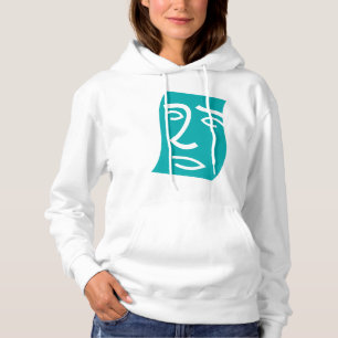 Modern Abstract Face Line Art Teal Hoodie