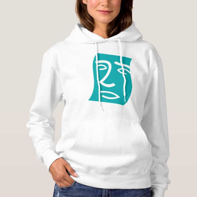 Modern Abstract Face Line Art Teal Hoodie (Front)