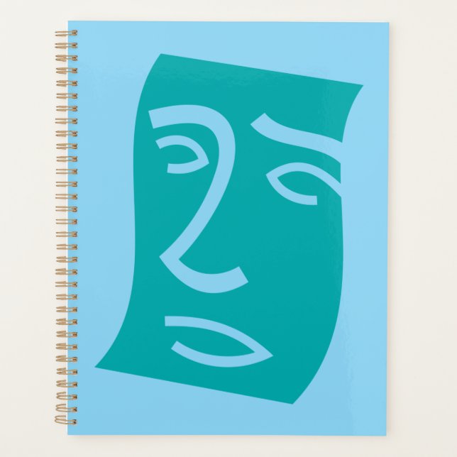 Modern Abstract Face Line Art Teal Planner (Front)