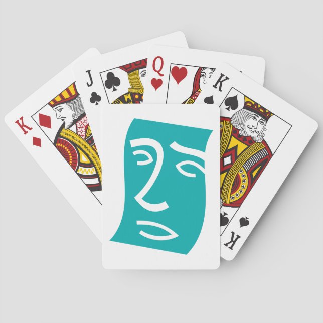 Modern Abstract Face Line Art Teal Playing Cards (Back)