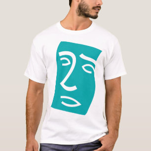 Modern Abstract Face Line Art Teal T-Shirt