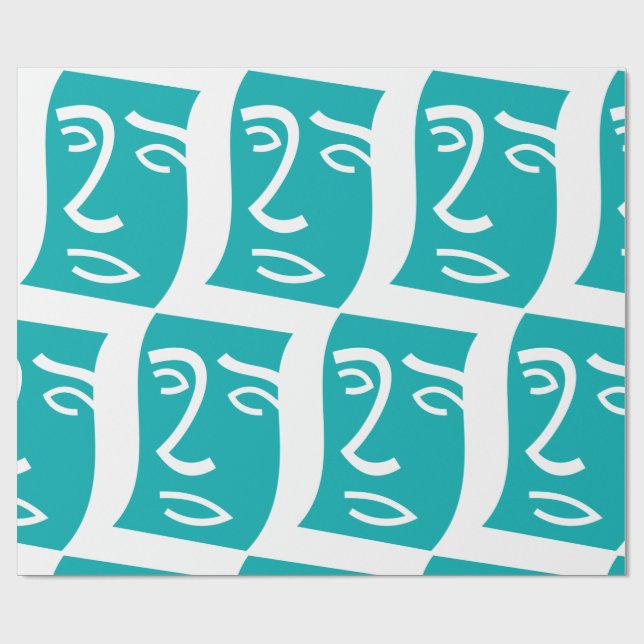 Modern Abstract Face Line Art Teal Wrapping Paper (Flat)