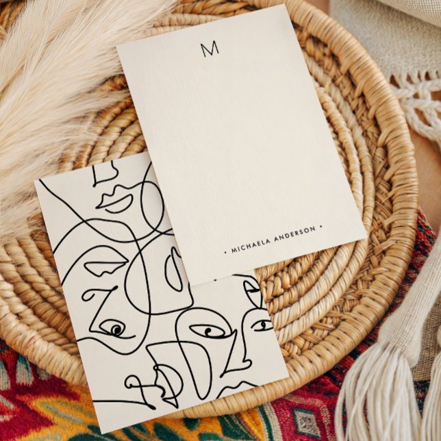 Modern Abstract Face Monogram & Name Stationery Card (Creator Uploaded)