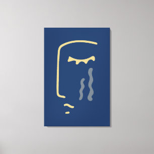 Modern Abstract Face on Blue Canvas Print
