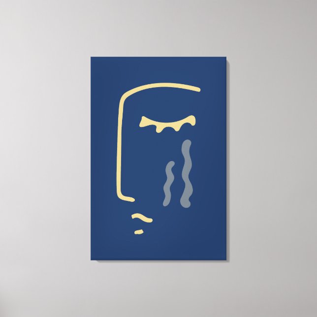 Modern Abstract Face on Blue Canvas Print (Front)