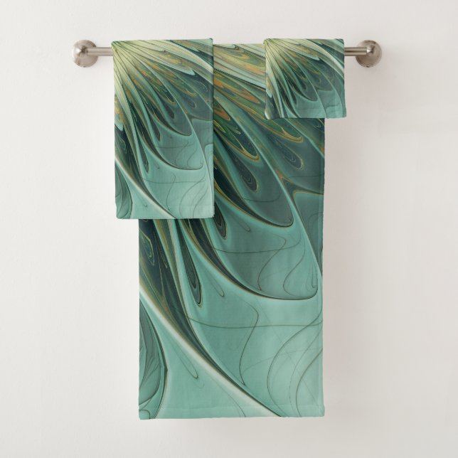 Modern Abstract Fantasy Flower Fractal Art Bath Towel Set (Insitu)