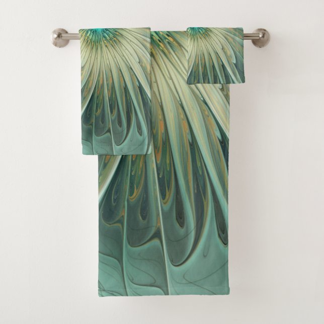 Modern Abstract Fantasy Flower Fractal Art Bath Towel Set (Insitu)