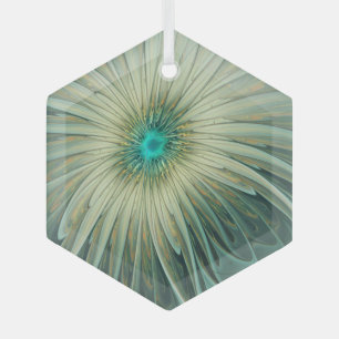 Modern Abstract Fantasy Flower Fractal Art Glass Ornament