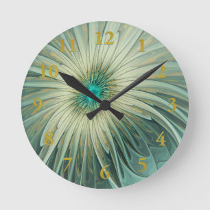 Modern Abstract Fantasy Flower Fractal Art Round Clock