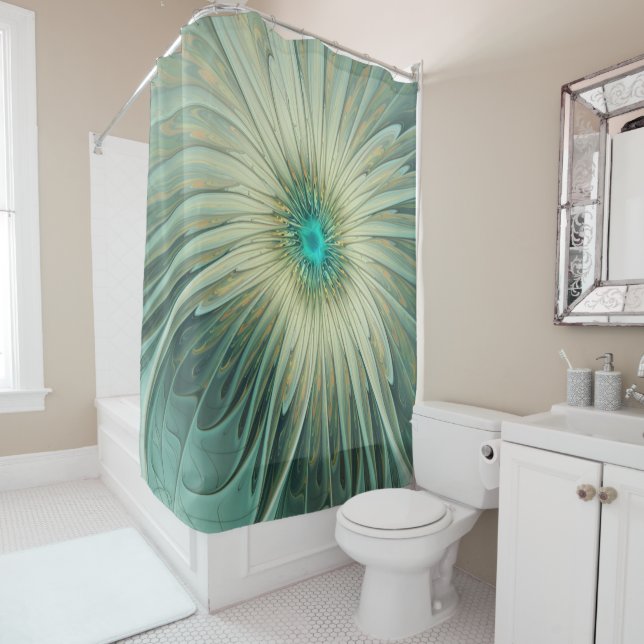 Modern Abstract Fantasy Flower Turquoise Wheat (In Situ)