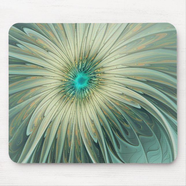 Modern Abstract Fantasy Flower Turquoise Wheat Mouse Pad (Front)