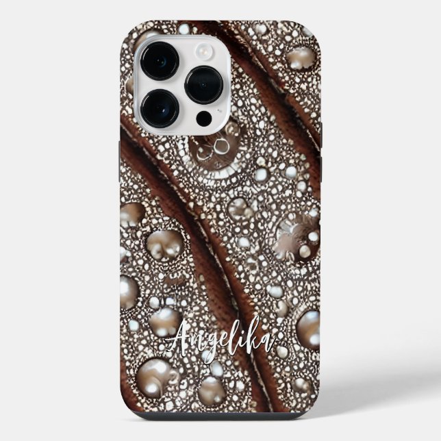 Modern Abstract Faux Leather Lines Customizable iPhone Case (Back)