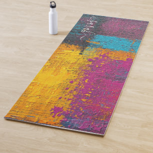 Modern Abstract Faux Oil Textured Vibrant Monogram Yoga Mat